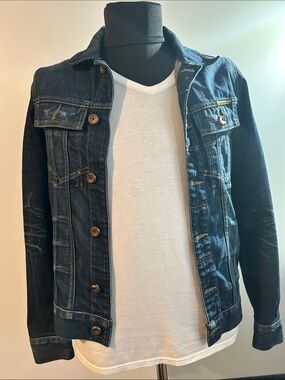 Jack & Jones Navy Blue Denim Jacket with Contrast Stitching